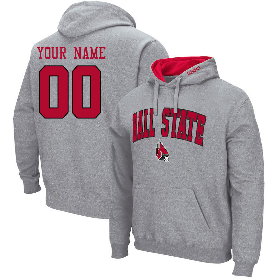Custom Ball State Cardinals Name And Number Hoodie-Grey